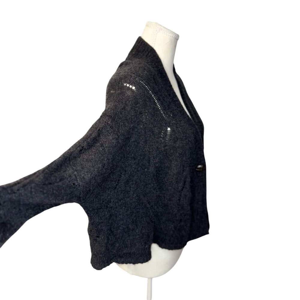 Cashmere Wool Open Knit Cape Cardigan Shawl Women's XS Gray Lagenlook Cozy - Picture 3 of 16